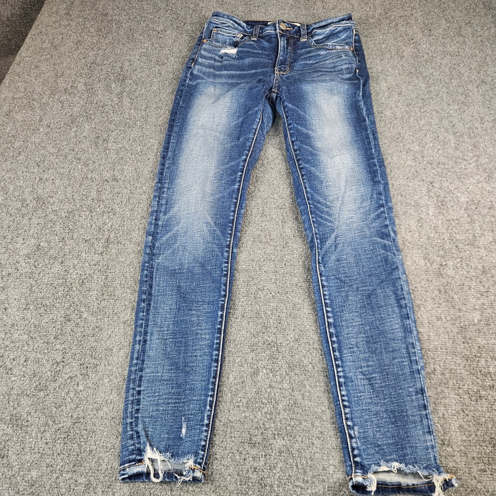 BKE Stella High Rise Slim Fit Ankle Skinny Distressed Jeans Blue Size 25